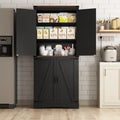 71" Tall Farmhouse Kitchen Pantry Cabinet, 5 Layers Storage Cabinet with Adjustable Shelves, Farmhouse Pantry Cabinet with 4 Barn Doors