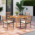 Tangkula 5 Piece Patio Wood Dining Set Outdoor Square Acacia Table Metal Chairs Set
