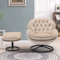 Velvet Swivel Accent Chair with Ottoman, Modern Chaise Lounge Chair with Metal Frame and Footstool, Comfy Armchair Reading Chair