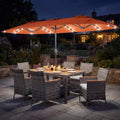Tangkula 9 Pieces Rattan Outdoor Dining Set with 13Ft Solar Patio Umbrella