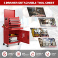 2 - in - 1 Rolling Tool Chest, 5-Drawer Tool Storage Cabinet with Wheels, Adjustable Shelf, Tool Box Organizer for Garage Warehouse Workshop