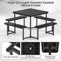 4-8 Person Outdoor Picnic Table Bench Set, All-Weather HDPE Square Dining Table with Umbrella Hole, 4 Benches & Metal Frame for Patio Backyard