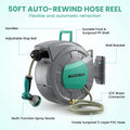 AUOSHI Retractable Garden Hose Reel 1/2" 100ft Automatic Hose Reel with 10 Function Sprayer Nozzle Wall Mount 180 Deg Swivel Bracket Hose Reel with Any Length Lock Slow Return System