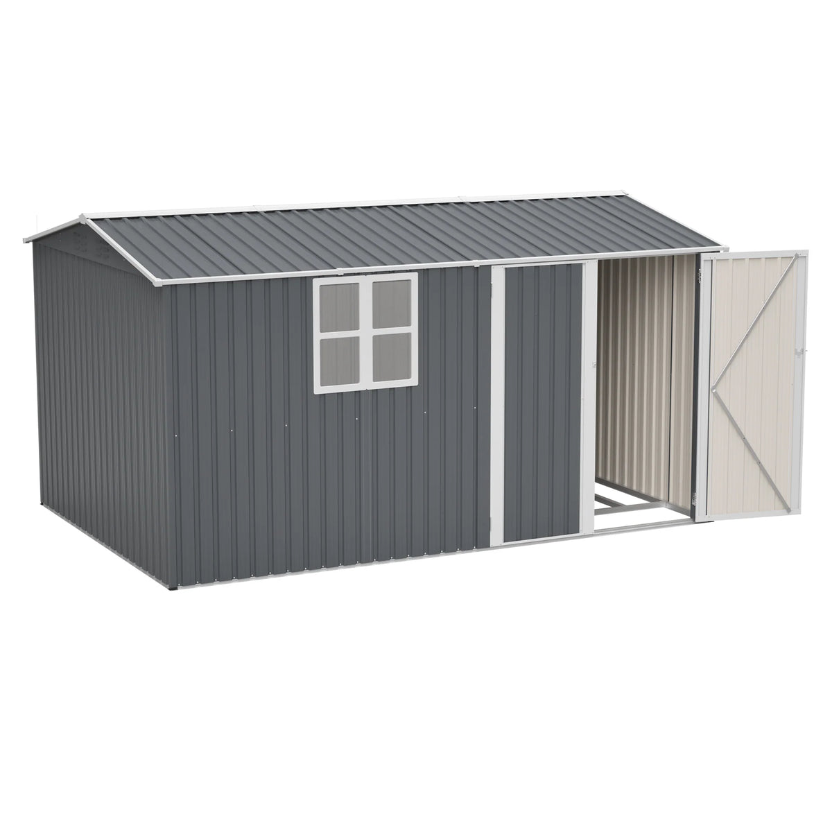 AECOJOY 12x8 Ft Outdoor Storage Shed, XL Heavy-Duty Steel Building with Window