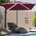 AECOJOY 10FT Large Patio Umbrella with Solar Lights, Rectangle Wall Mounted Outdoor Patio Umbrella, Red