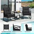 3 Piece Rattan Patio Rocking Bistro Set, Outdoor Wicker Rockers with Cushions & 2-Tier Tempered Glass Coffee Table for Porch, Balcony, Backyard