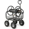 Portable Garden Hose Reel Cart Holds 300FT of 5/8" Large Capacity, Heavy-Duty Metal Hose Cart with 4 Wheels & Storage Basket for Lawn Yard