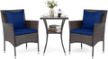 Tangkula 3 Pieces Patio Wicker Bistro Set | 2 Rattan Chairs w/ 2-Tier Tempered Glass Table