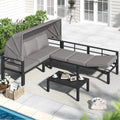 AECOJOY Patio Furniture Set with Retractable Canopy&2 Adjustable Backrests, Outdoor Conversation Set, Grey