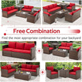 AECOJOY 7 PCS Outdoor Patio Furniture Sets with 2 Storage Boxes, Red