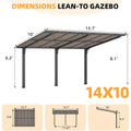 AECOJOY 14' x 10' Gazebo for Patio, Hard Top Lean to Gazebo Pergola Carport