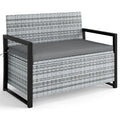 40 Gallon Outdoor Wicker Storage Bench with Cushion & Cover, Metal Frame Patio Deck Box Seat, Rattan Loveseat for Garden, Poolside