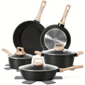 Non - Stick 12 POTS and Pans Set, Cookware Set, Including Frying Pan, Steamer, Silicone Spatula and Tongs - Granite Cooking Set (Black)