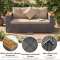 Tangkula 62.5" Large Patio Wicker Loveseat with Acacia Wood Armrests & Cup Holders