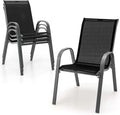 Set of 4 Outdoor Stackable Dining Chairs with Breathable Fabric, All Weather Patio Dining Chairs, 330LBS Heavy Duty Rustproof Steel Frame