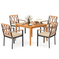 Tangkula 5 Piece Patio Wood Dining Set Outdoor Square Acacia Table Metal Chairs Set
