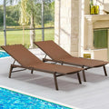 AECOJOY Patio Lounge Chairs, Outdoor Chaise Lounge with Wheels, Brown, 2PCS