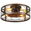 Dextrus 20" Caged Ceiling Fan with Lights and Remote Control, Rustic Farmhouse Flush Mount Design with Reversible DC Motor, 6 Speed Settings for Indoor/Outdoor Use (Brown & Black)