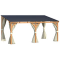 AECOJOY 16x10 Outdoor Wooden Pergola Gazebo with Curtains and Netting for Patio