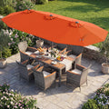 Tangkula 9 Pieces Rattan Outdoor Dining Set with 13Ft Solar Patio Umbrella