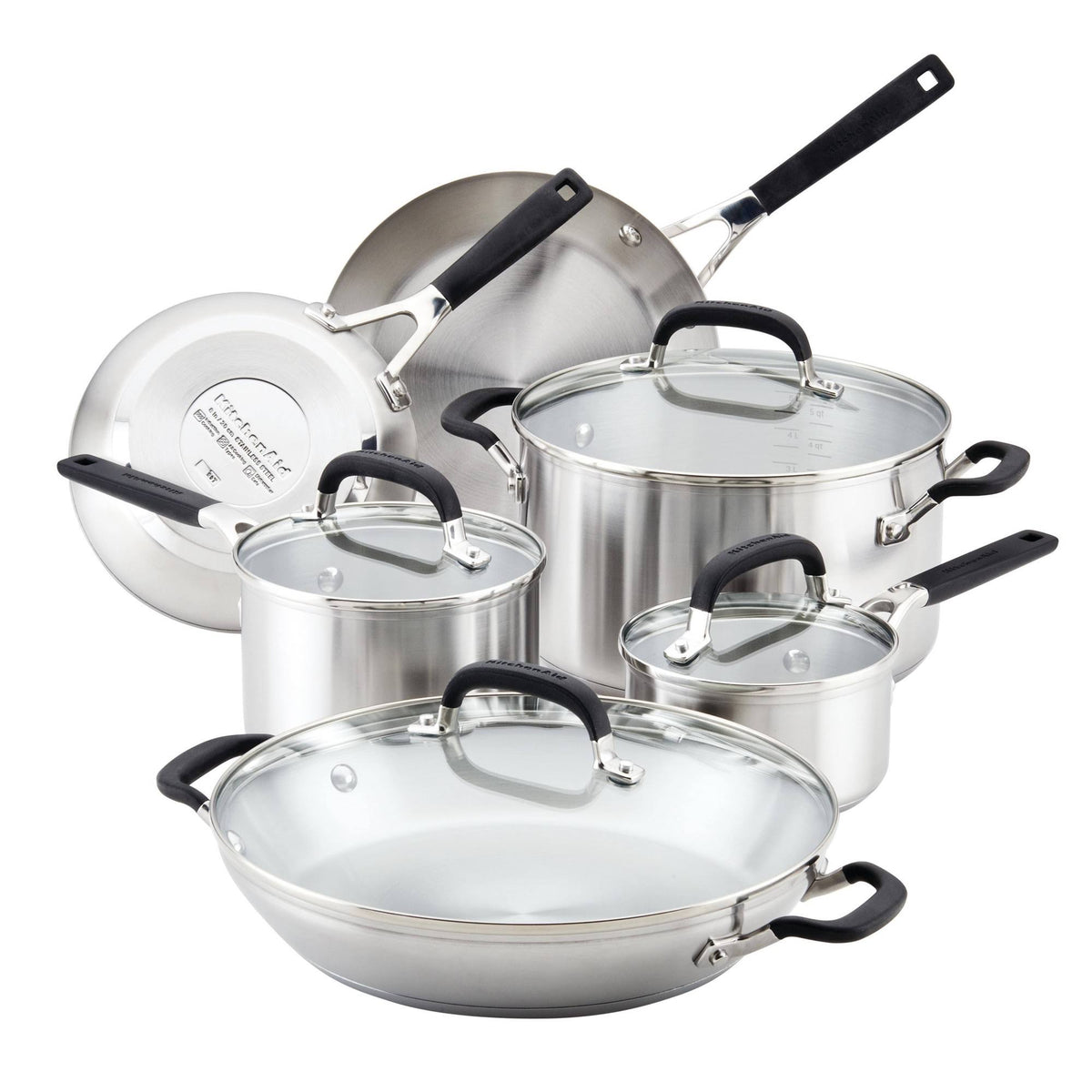 KitchenAid Stainless Steel Cookware Induction Pots and Pans Set, 10-Piece, Brushed Stainless Steel