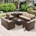 AECOJOY 7 PCS Outdoor Patio Furniture Sets with 2 Storage Boxes, Beige