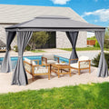 10 x 13 FT Patio Gazebo, Double-Roof Outdoor Canopy Tent with Mesh Netting & Privacy Curtains, Heavy-Duty Metal Frame Pavilion for Garden Yard