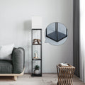 Modern Iron Shelf Floor Lamp with 3 Way Dimmable LED Bulb, Shelves and White Shade for Living Room and Bedroom(Black)