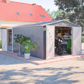 AECOJOY 10x14 FT Outdoor Metal Storage Shed, Large Garden Shed Tool Shed with 3 Lockable Doors & Side Door
