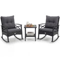 Tangkula 3 Pieces Outdoor Rocking Chairs Set Rattan Heavy Duty Cushioned Rocker Chairs