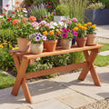 Tangkula Outdoor Wood Bench Backless Patio Dining Bench(1/2)