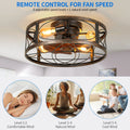 Dextrus 20" Caged Ceiling Fan with Lights and Remote Control, Rustic Farmhouse Flush Mount Design with Reversible DC Motor, 6 Speed Settings for Indoor/Outdoor Use (Brown & Black)