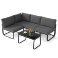 Tangkula 4 Pieces Patio Furniture Set with Cushions and Tempered Glass Coffee Table