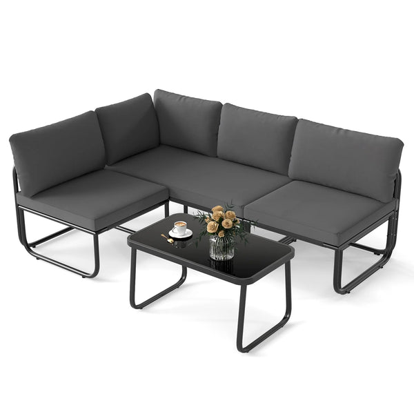 Tangkula 4 Pieces Patio Furniture Set with Cushions and Tempered Glass Coffee Table