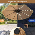 9FT Thatched Tiki Patio Umbrella with 33 Solar LED Lights, Hawaiian Style 2-Tier Hula Beach Umbrella with Tilt & Crank for Pool, Backyard, Garden