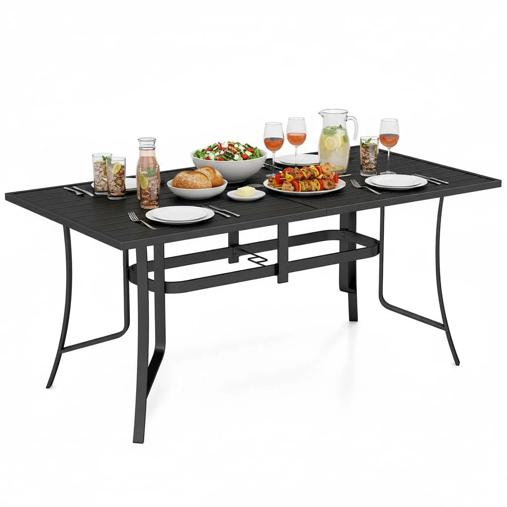 Tangkula 66" x 33" Metal Patio Dining Table for 6