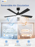 Zardon 52 in Black Ceiling Fan with LED Light and Remote, Downrod 6-Speed and Quiet Reversible DC Motor for Bedroom, Living Room, Indoor