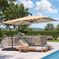 AECOJOY 10x10 FT Cantilever Patio Umbrella with Base, Aluminum Offset Umbrella with 360° Rotation