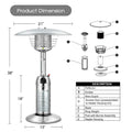 11,000 BTU Tabletop Propane Patio Heater, Portable Stainless Steel Outdoor Heater with Adjustable Flame & Tip - Over Protection