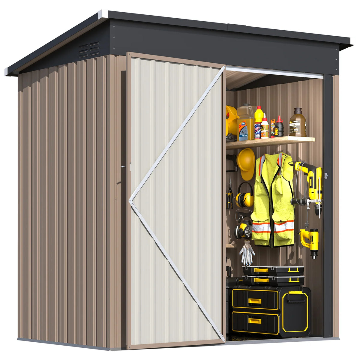 AECOJOY 5'x3' Outdoor Storage Shed with Floor Base, Tiny Utility and Tool Sheds