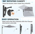 AECOJOY 10FT Large Patio Umbrella with Solar Lights, Rectangle Wall Mounted Outdoor Patio Umbrella, Grey