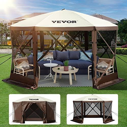 VEVOR Camping Gazebo Screen Tent 6 Sided Pop Up Canopy Shelter W Mesh Windows