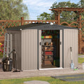 U - MAX 8 x 6 Ft. Wood Grain Outdoor Metal Storage Shed with Lockable Door Patio Garden Storage Building for Outside