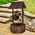 Rustic Outdoor Wishing Well Water Fountain with Electric Pump & Bucket, Old-Fashioned Wood Waterfall Fountain for Garden, Backyard & Patio Decor