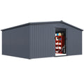 AECOJOY 12' x 14' Outdoor Storage Shed with Sliding Door, Metal Storage Tool Shed