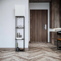 Modern Iron Shelf Floor Lamp with 3 Way Dimmable LED Bulb, Shelves and White Shade for Living Room and Bedroom(Black)