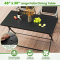 Tangkula Foldable Outdoor Dining Table 48inch x 30inch Rectangular Metal Patio Table with Slatted Tabletop