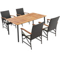 Tangkula 5 Pieces Outdoor Dining Set with Acacia Wood Table & 4 Wicker Rattan Armrest Chairs