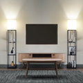 Modern Iron Shelf Floor Lamp with 3 Way Dimmable LED Bulb, Shelves and White Shade for Living Room and Bedroom(Black)