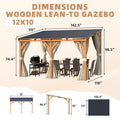 AECOJOY 12x10 Outdoor Wooden Pergola Gazebo with Curtains and Netting for Patio
